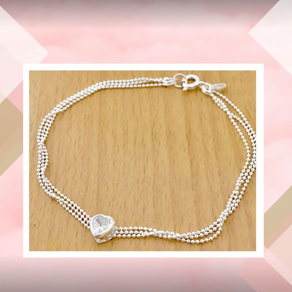 Pulsera triple en Plata 925 con dije corazón cubic