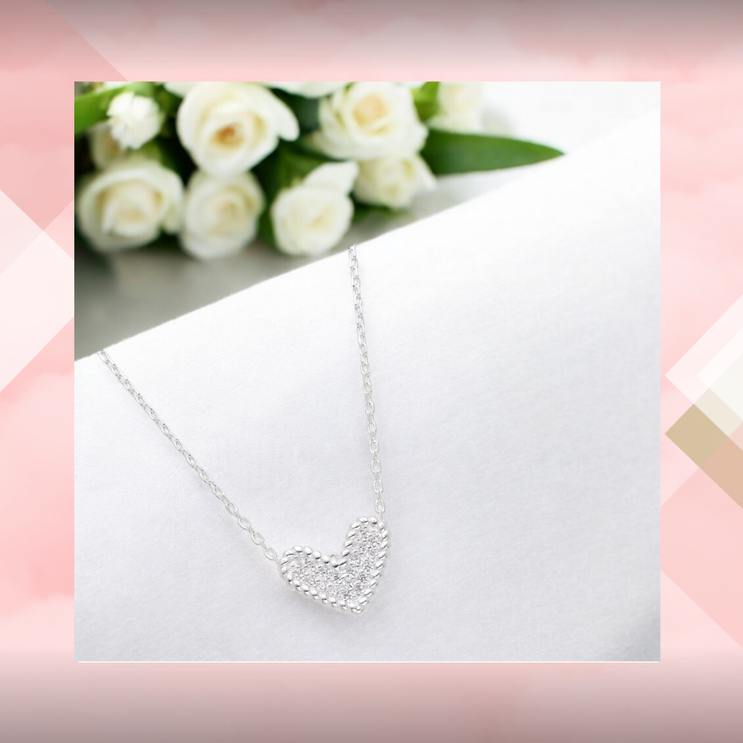 Cadena rolo regulable (42  + 3 cm) con corazón de micropave. Plata 925