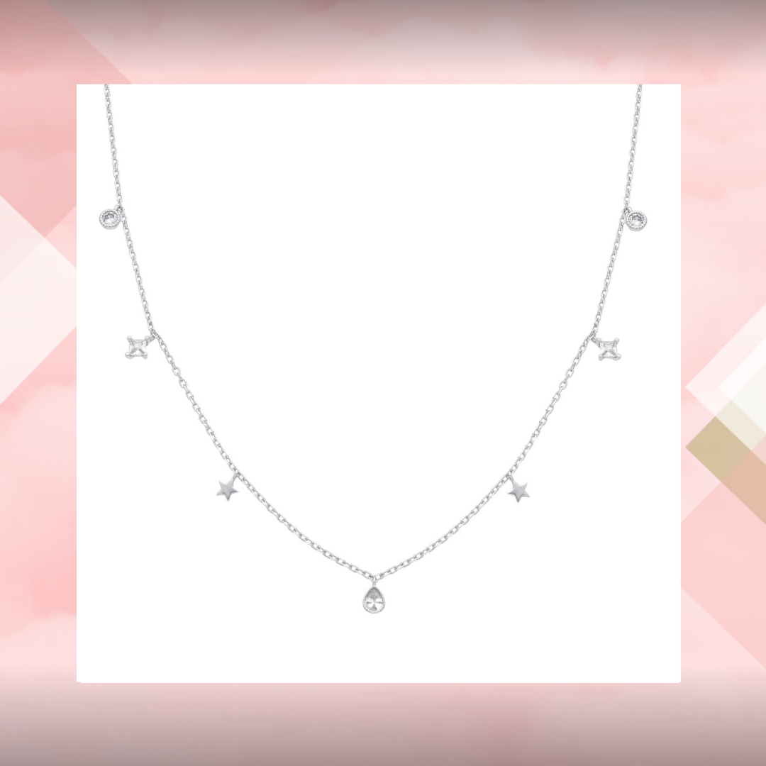 Choker con dije gotas y estrellas . Plata 925