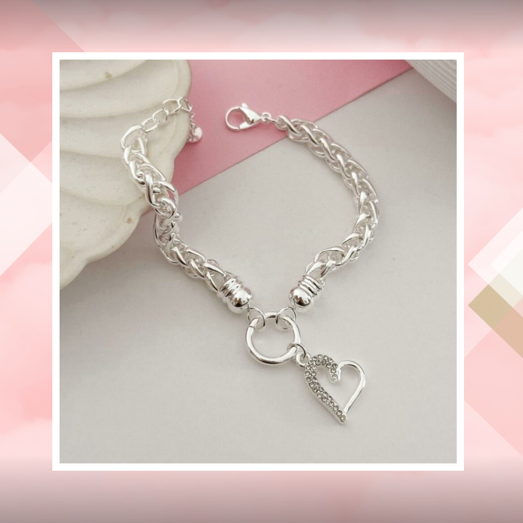 Pulsera rolo con dije corazón calado con cubic.