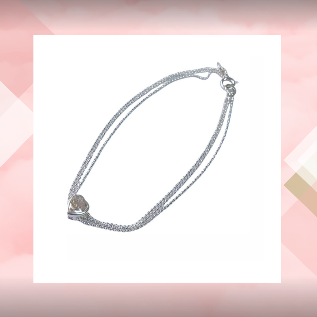 Pulsera Triple con corazon de cubic, Plata 925