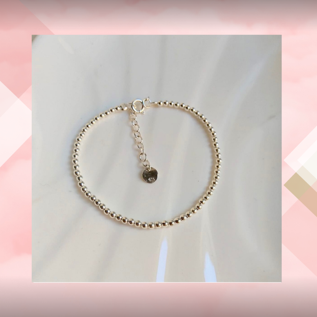 Pulsera bolitas con cadena regulable. Plata 925